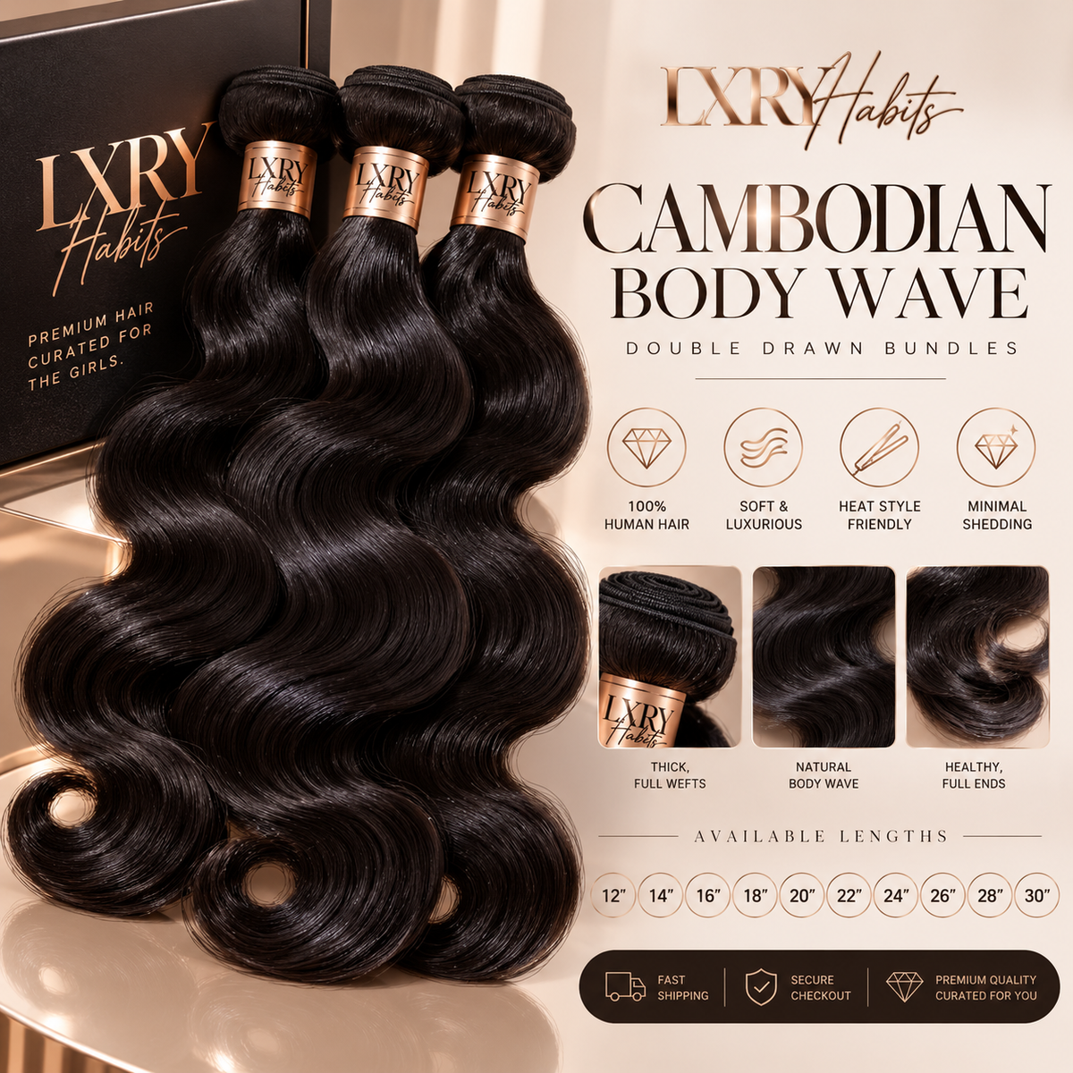 Cambodian LXRY Body Wave Bundles