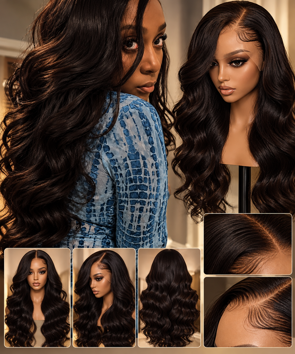 Body wave virgin hair premium wig, pre-plucked, thick density.